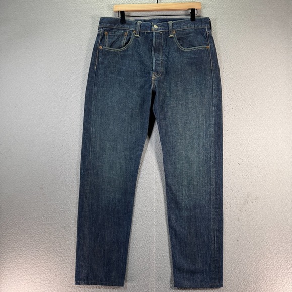 Levis 501 Jeans Mens 34x32 Blue Dark Wash Button Fly Customized Tapered Classic - Picture 1 of 16